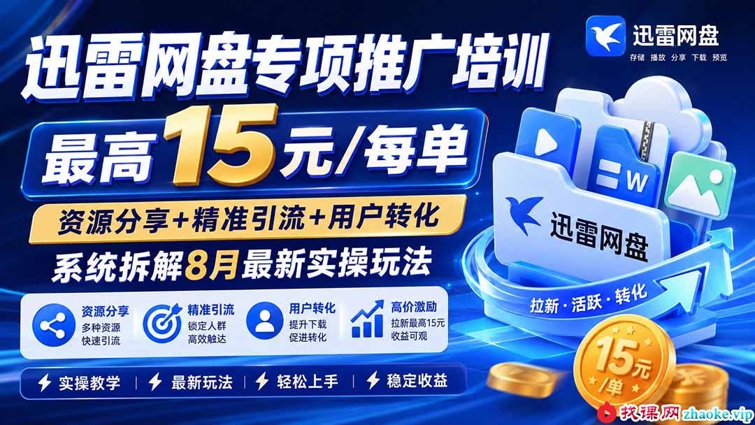 （19960期）迅雷网盘专项推广培训-更新0818——最高15元/每单，资源分享+精准引流+用户转化，系统拆解最新实操玩法