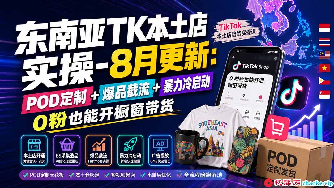（19963期）东南亚TK本土店实操-8月更新：POD定制+爆品截流+暴力冷启动，0粉也能开橱窗带货