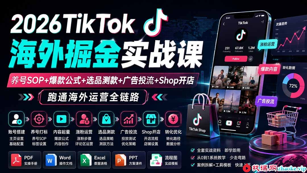 （19973期）2026TikTok海外掘金实战课——养号SOP+爆款公式+选品测款+广告投流+Shop开店，跑通海外运营全链路