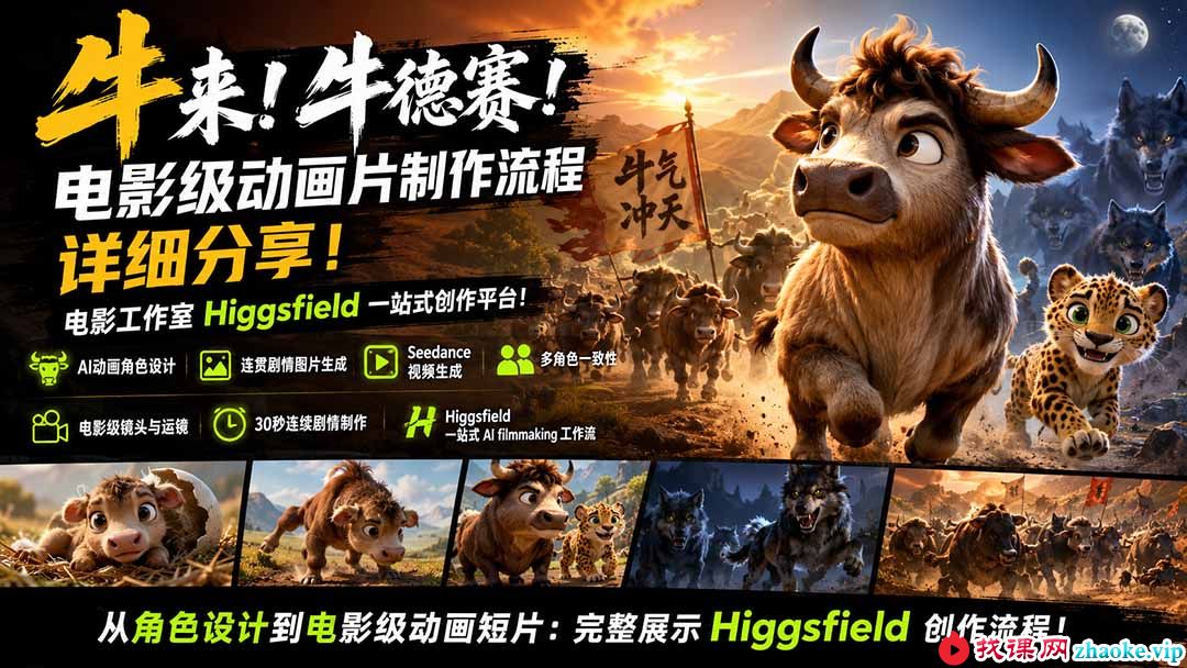 （19987期）牛来！牛德赛！电影级动画片制作流程详细分享！电影工作室Higgsfield一站式创作平台！