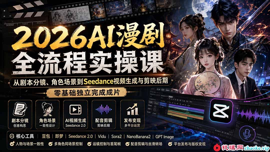 （20042期）2026AI漫剧全流程实操课：从剧本分镜、角色场景到Seedance视频生成与剪映后期，零基础独立完成成片