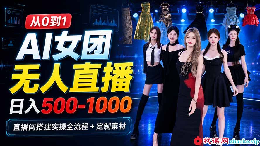 （20051期）AI 女团无人直播，躺入500-1000每天，直播间搭建实操全流程+定制素材