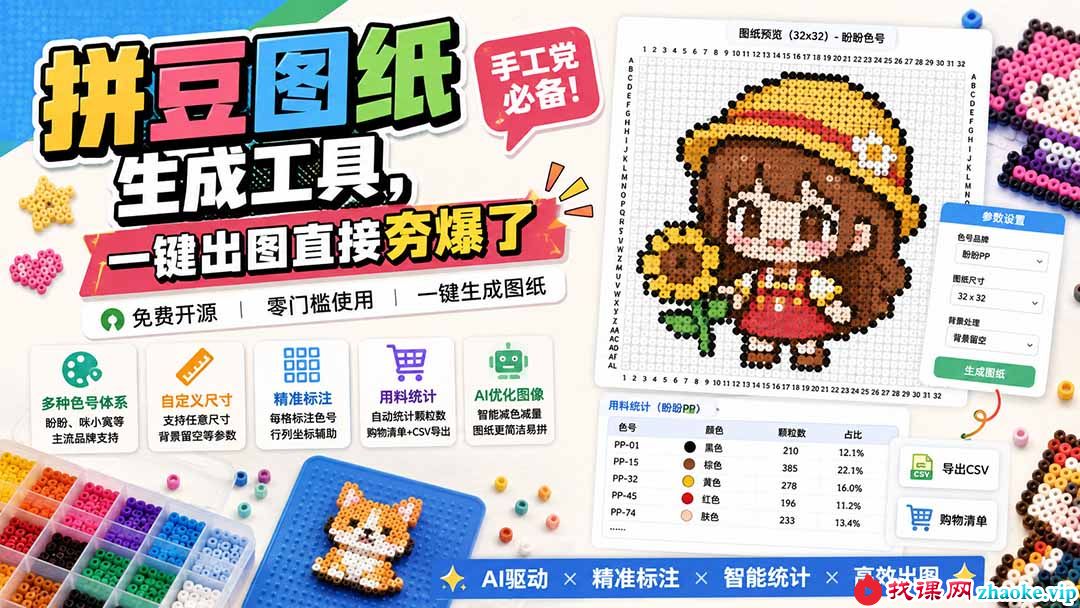 （20084期）拼豆图纸生成工具，手工党必备！一键出图直接夯爆了