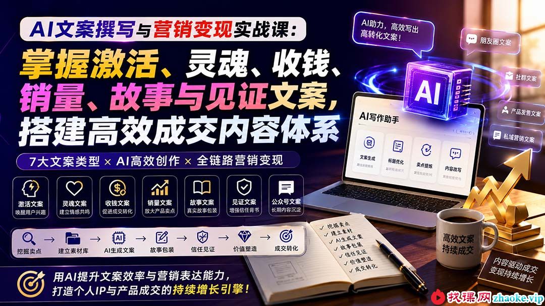（20126期）AI文案撰写与营销变现实战课：掌握激活、灵魂、收钱、销量、故事与见证文案，搭建高效成交内容体系