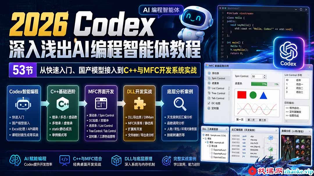 （20221期）2026 Codex深入浅出AI编程智能体教程：53节从快速入门、国产模型接入到C++与MFC开发系统实战