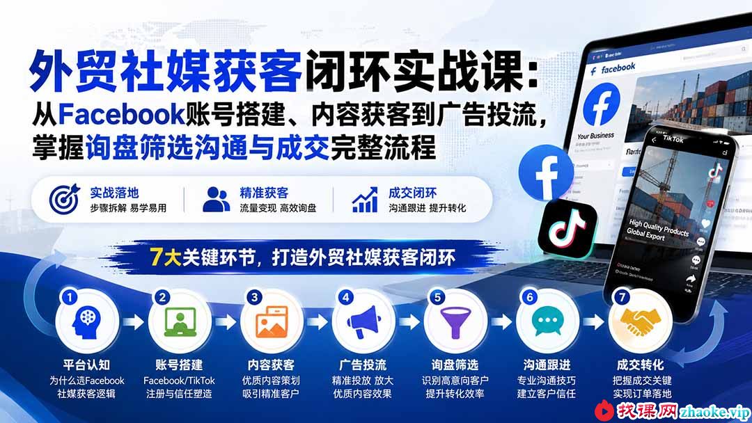 （20218期）外贸社媒获客闭环实战课：从Facebook账号搭建、内容获客到广告投流，掌握询盘筛选沟通与成交完整流程