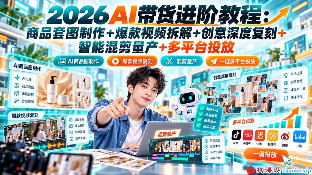 （20857期）2026AI带货进阶教程：商品套图制作+爆款视频拆解+创意深度复刻+智能混剪量产+多平台投放