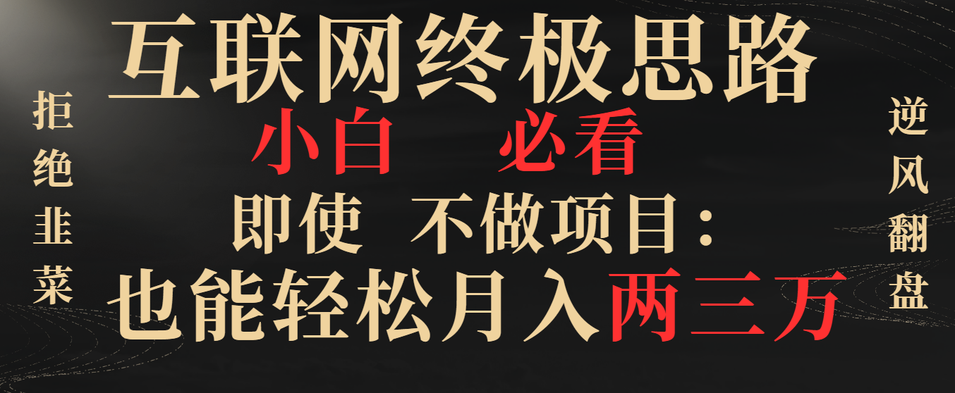 （8619期）互联网终极思路，小白必看，即使不做项目也能轻松月入两三万，拒绝韭菜...