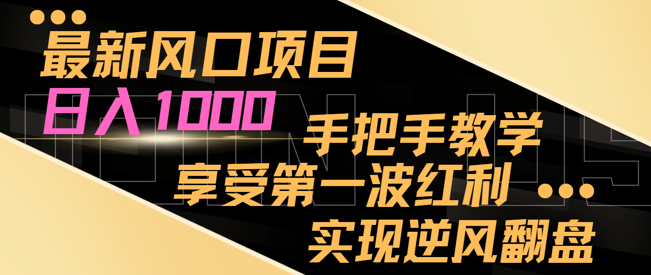 （8521期）最新风口项目，日入过千，抓住当下风口，享受第一波红利，实现逆风翻盘