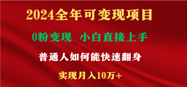 （9045期）2024全年可变现项目，一天收益至少2000+，小白上手快，普通人就要利用互...