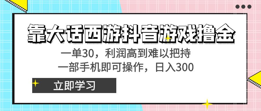（8896期）靠大话西游抖音游戏撸金，一单30，利润高到难以把持，一部手机即可操作...