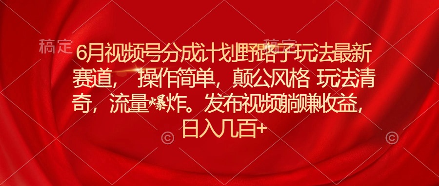 （11040期）6月视频号分成计划野路子玩法最新赛道操作简单，颠公风格玩法清奇，流...