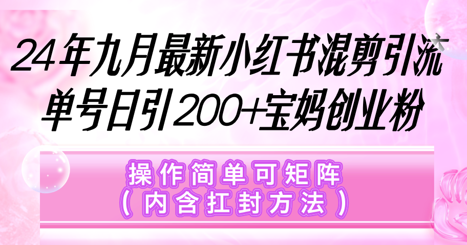 （12530期）小红书混剪引流，单号日引200+宝妈创业粉，操作简单可矩阵（内含扛封...