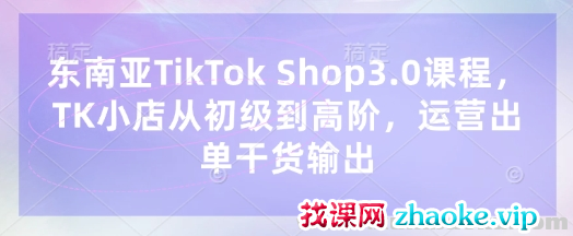 东南亚TikTok Shop3.0课程 TK小店从初级到高阶 运营出单干货输出