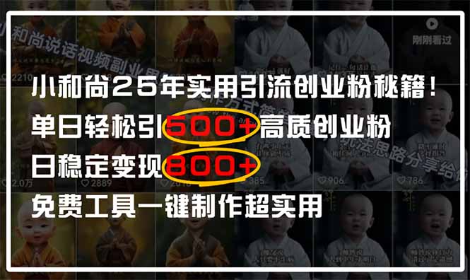 （14436期）小和尚2025年实用引流秘籍！单日轻松引500+高质量创业粉，日变现800+，...