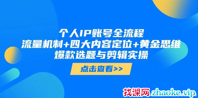 个人IP账号全流程 流量机制+四大内容定位+黄金思维 爆款选题与剪辑实操