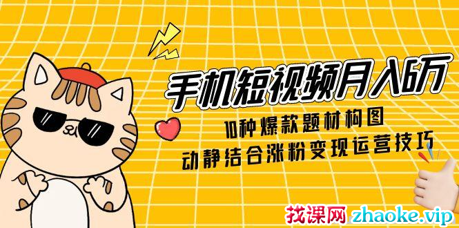 手机短视频月入6万 10种爆款题材构图 动静结合涨粉变现运营技巧