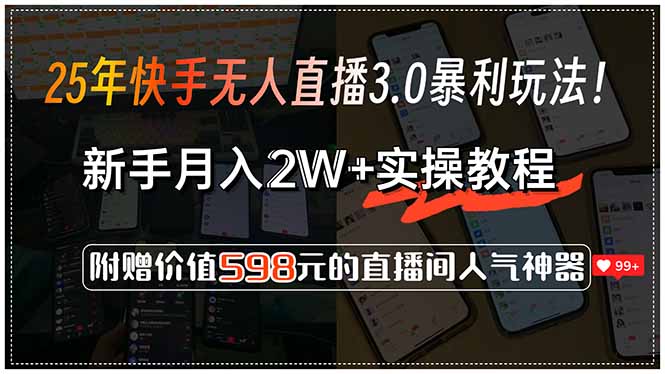 （15335期）25年快手无人直播3.0暴利玩法！，新手月入2W+实操教程，附赠价值598元...