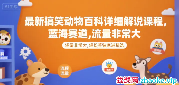 最新搞笑动物百科详细解说课程 蓝海赛道 流量非常大 轻松签独家进精选