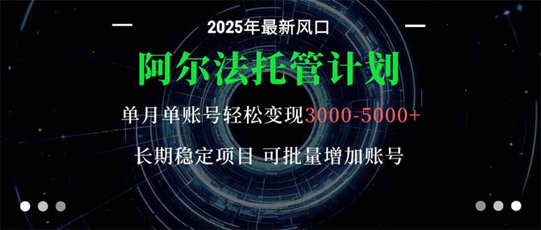 （16360期）阿尔法托管计划 单账号月入3000-5000，长期稳定项目，新手小白轻松上手